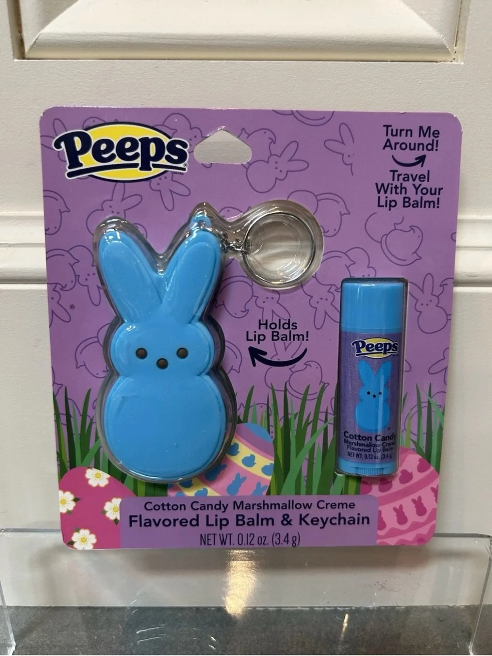 Set of 5 Peeps Cotton Candy Marshmallow Creme Lip Balm Keychains with Display